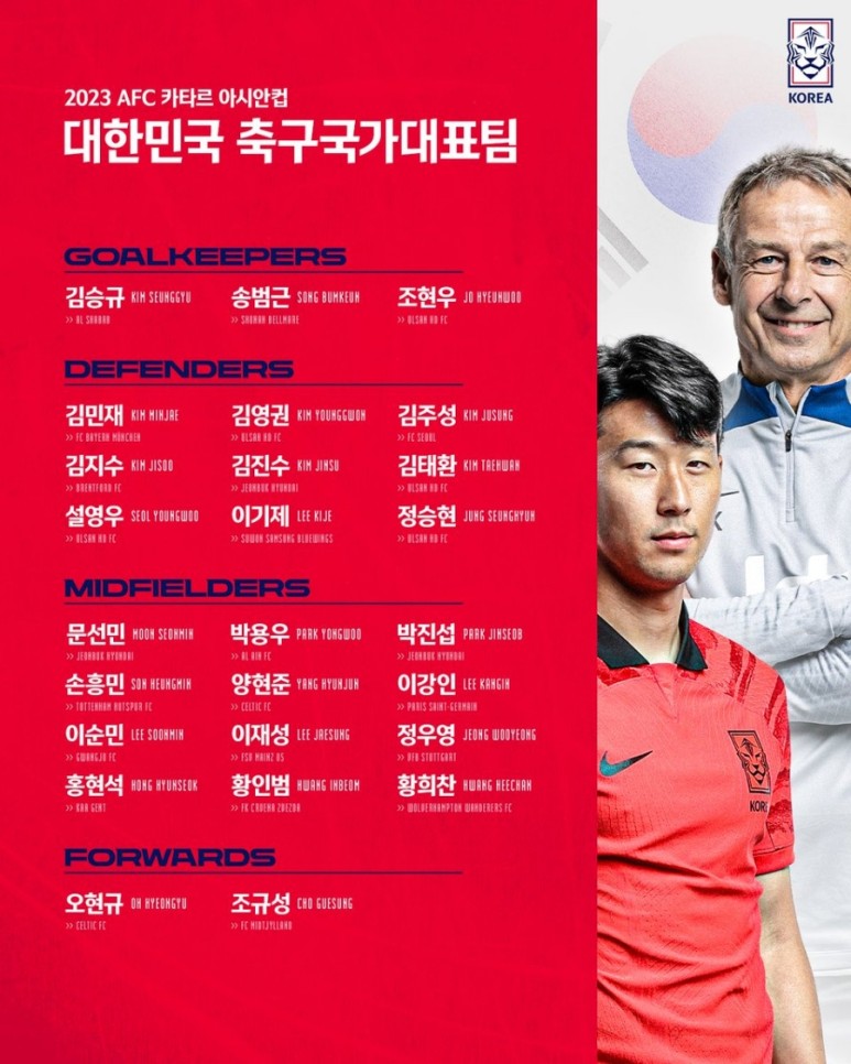 아시안컵 일정 명단 조편성 축구 한국 대한민국